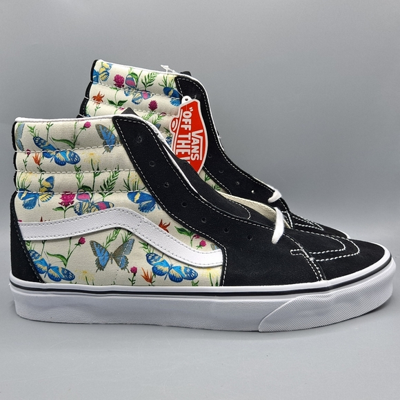 New Vans Sk8-Hi Top Butterfly Floral Marshmallow Black Suede Men's Size 12 - Picture 1 of 9